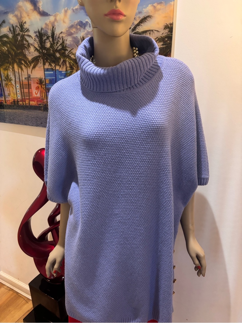 Oversized Lavender Turtleneck Sweater  poncho cape lilac  St. John L